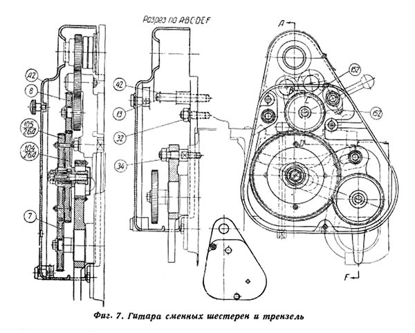 Трензель та гітара змінних шестерень токарно-гвинторізного верстата 162 Трензель та гітара змінних шестерень токарно-гвинторізного верстата 162